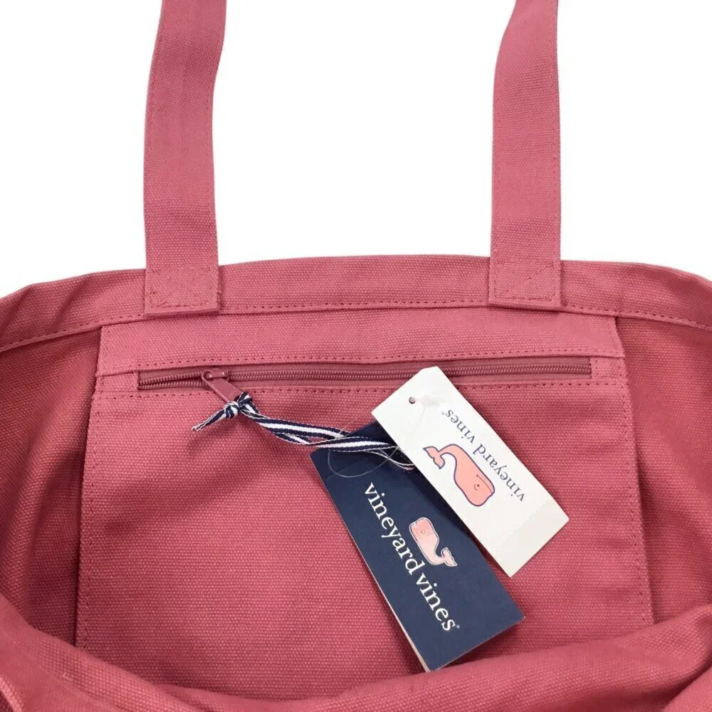 Vineyard Vines NWT Marlin Wave Graphic Canvas Tote Bag Pink #EDSFTG Open Top